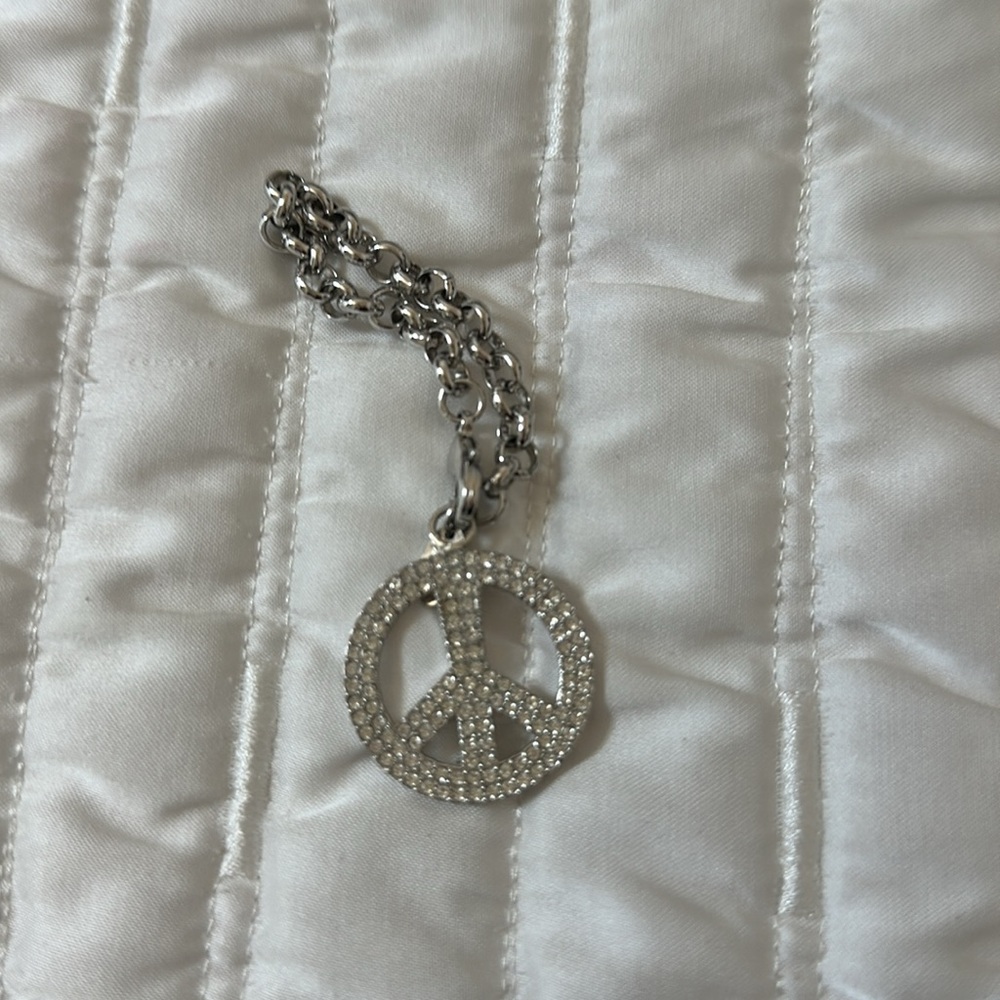 Rhinestone Crystal and Silver Peace Sign Key Chain/Purse Charm